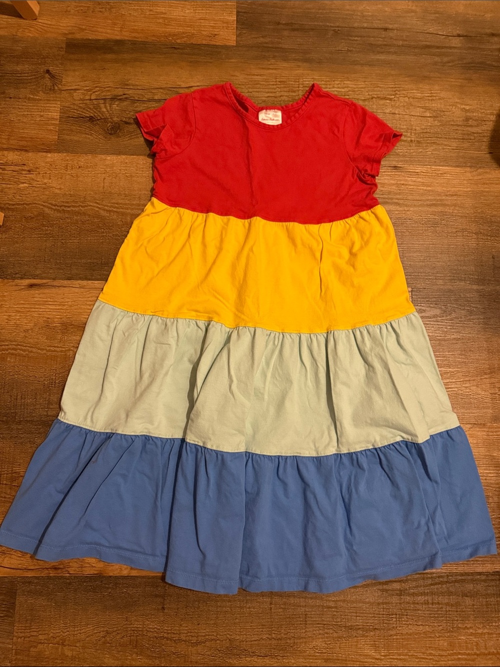Hanna Andersson Red, Yellow, Light Blue & Blue Tiered Cotton Dress